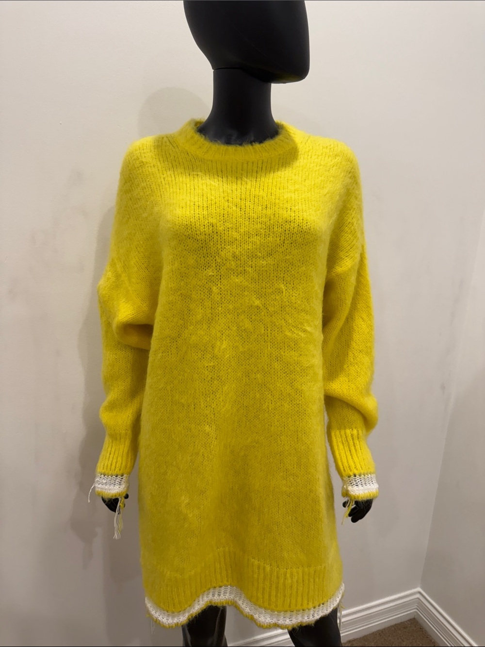 MSGM Mohair Fuzzy Oversized Knit Sweater Dress Yellow S NEW